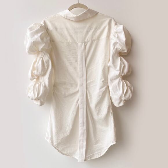 La Robe Santon by Jacquemus : Puff Sleeve Soeula Curved Hem Mini Dress : Sz 38 - Picture 7 of 16